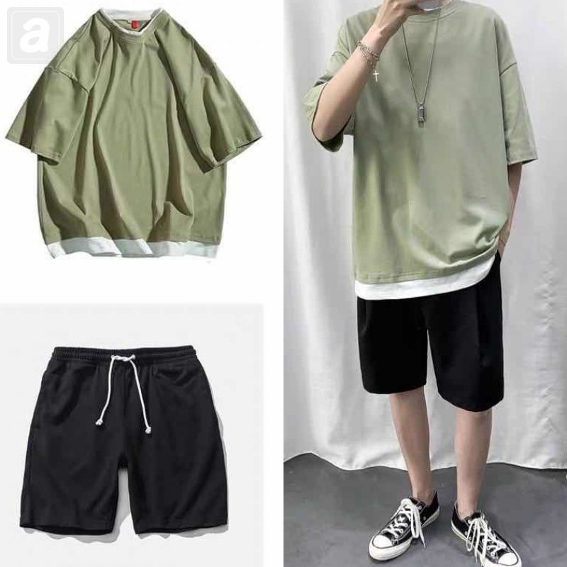 綠色/T賉+黑色/短褲