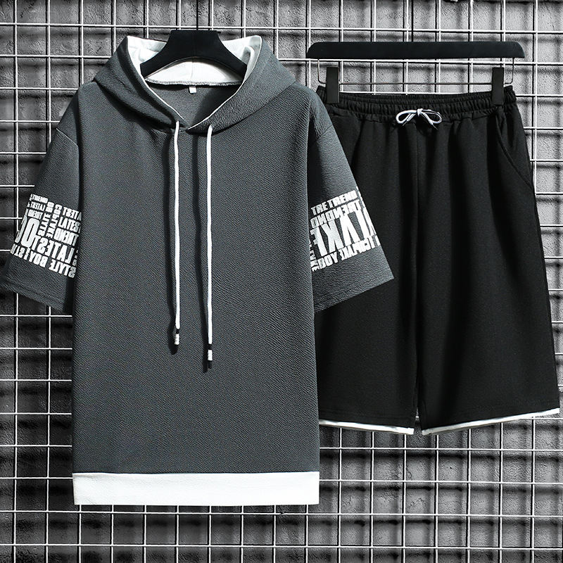 深灰色/T恤+黑色/短褲