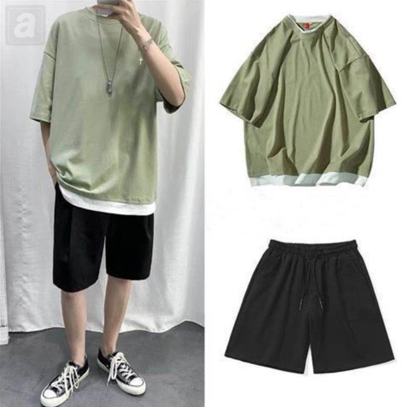 綠色/T恤+黑色/短褲
