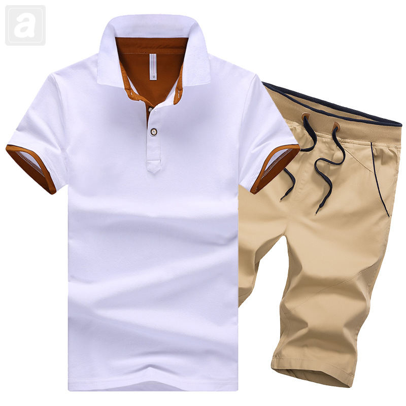 白橙/T恤+卡其色/短褲