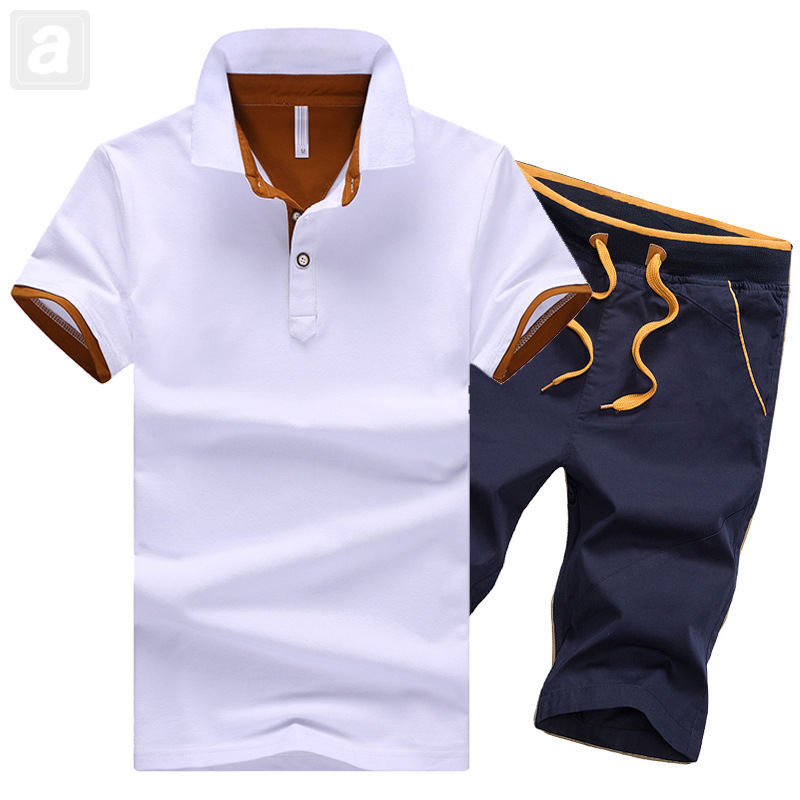白橙/T恤+深藍色/短褲