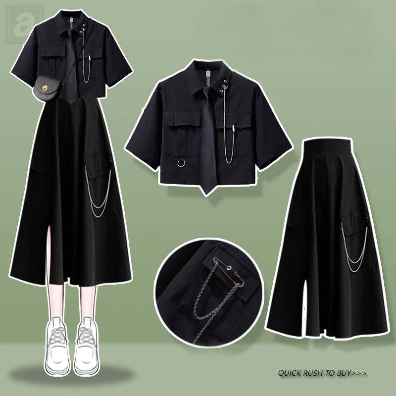 黑襯衫+半身裙