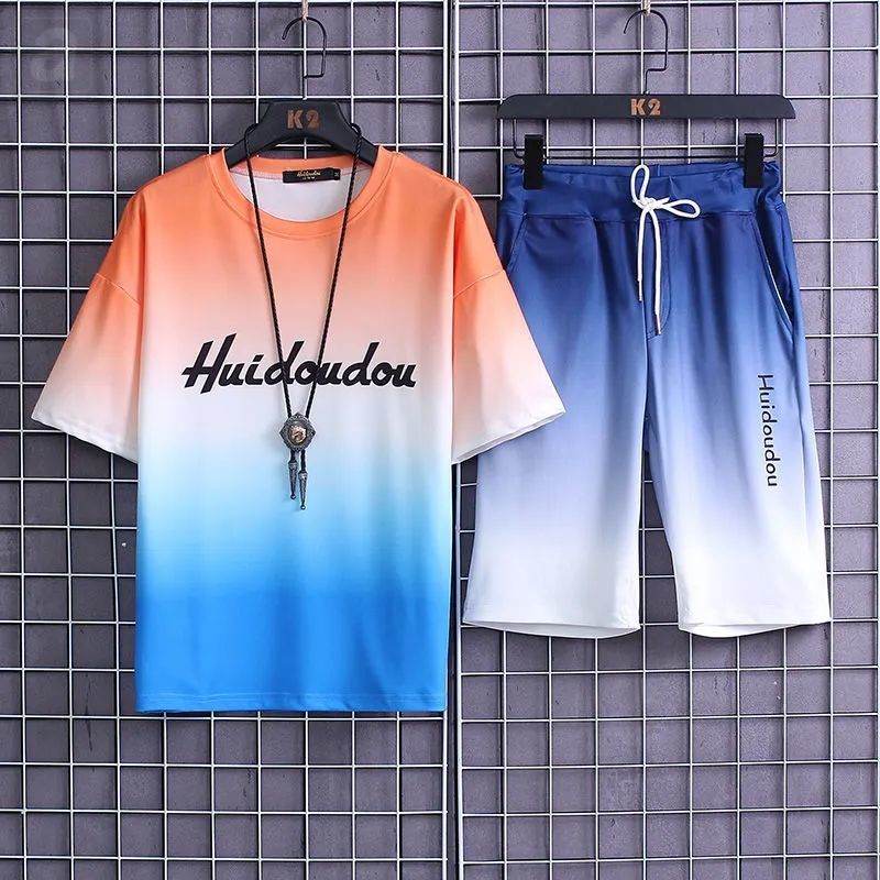 橙色/T恤+藍色/短褲