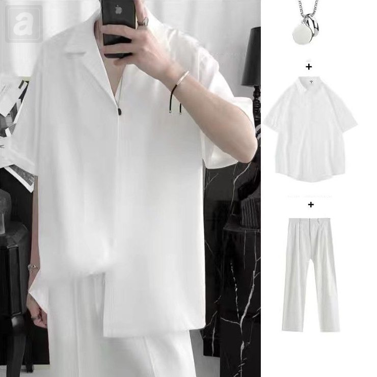 白色/襯衫+白色/西褲+項鏈