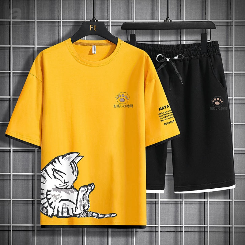 黃色/T恤+黑色/短褲