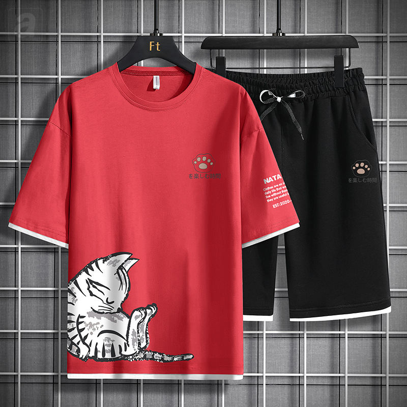 紅色/T恤+黑色/短褲