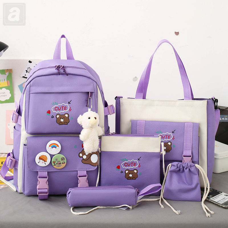 紫色五件套+小熊玩偶