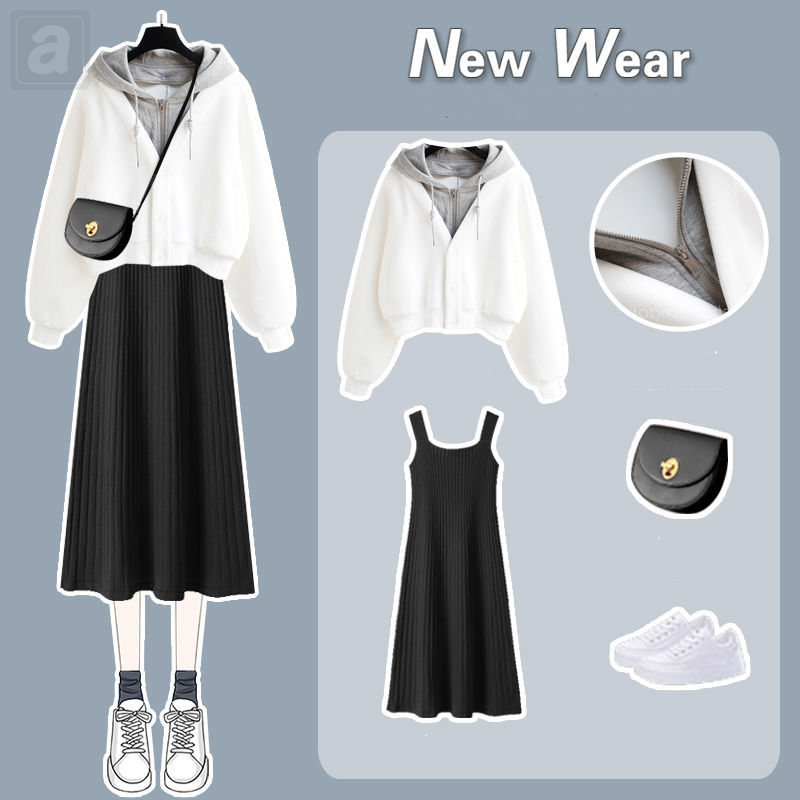 白色/衛衣+黑色/洋裝