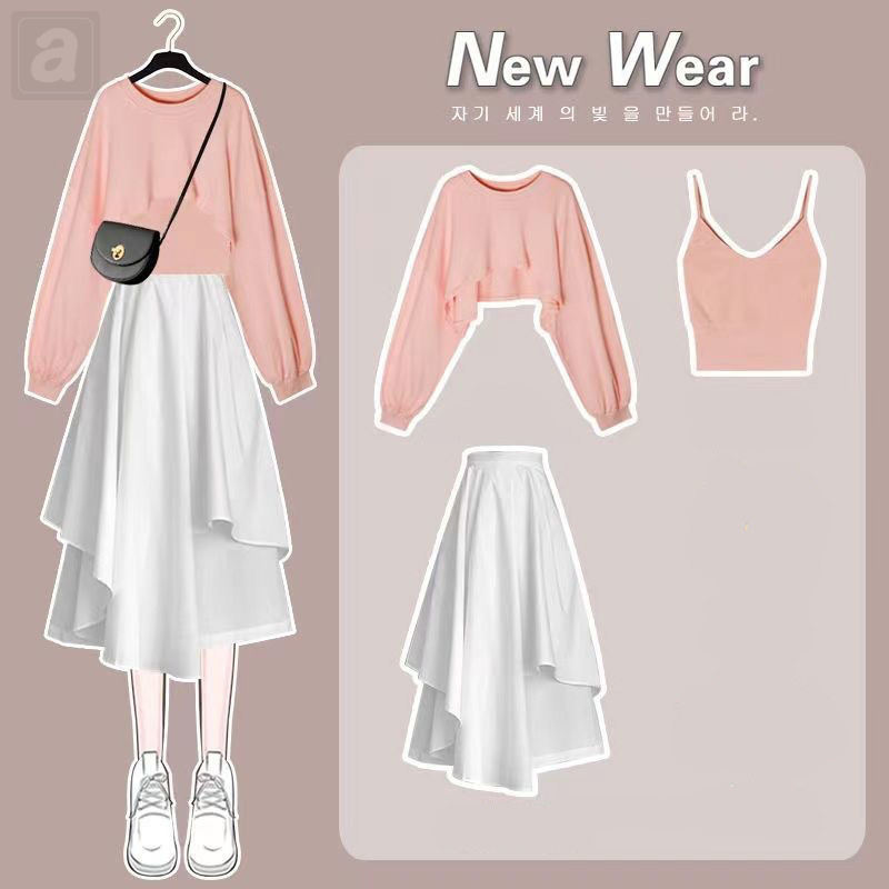 粉色/衛衣+粉色/吊帶+白色/半身裙
