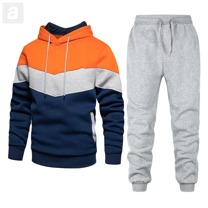 橙色条纹上衣+灰色裤子【套装】