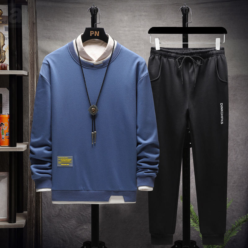 藍色/衛衣+黑色/褲子