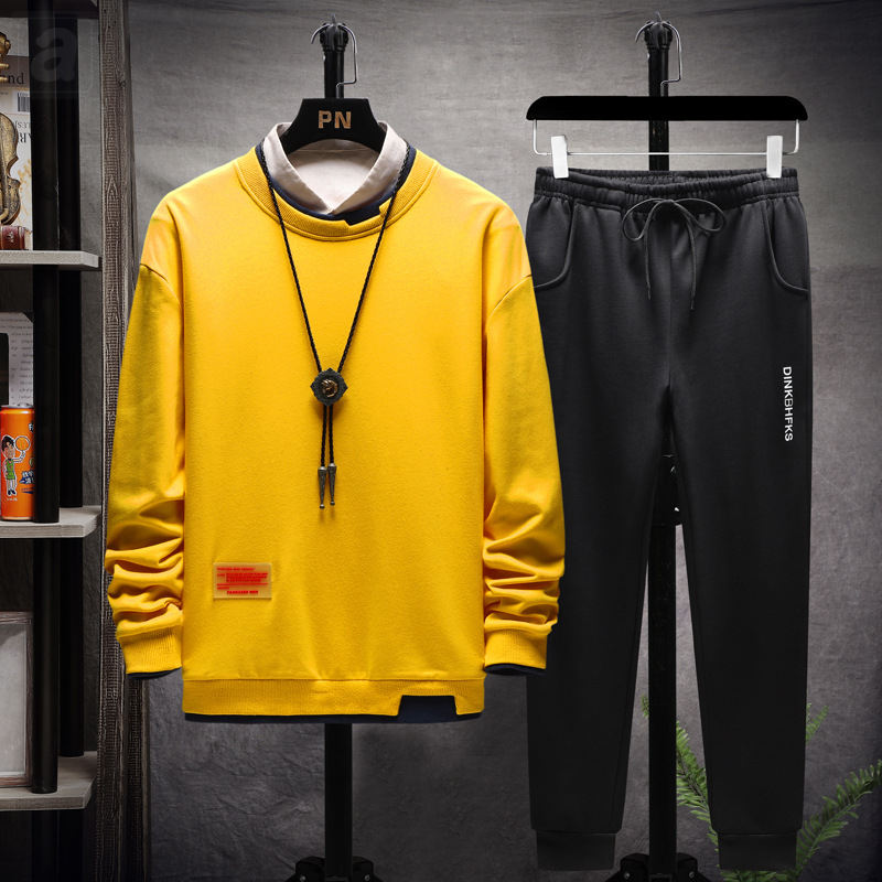 黃色/衛衣+黑色/褲子