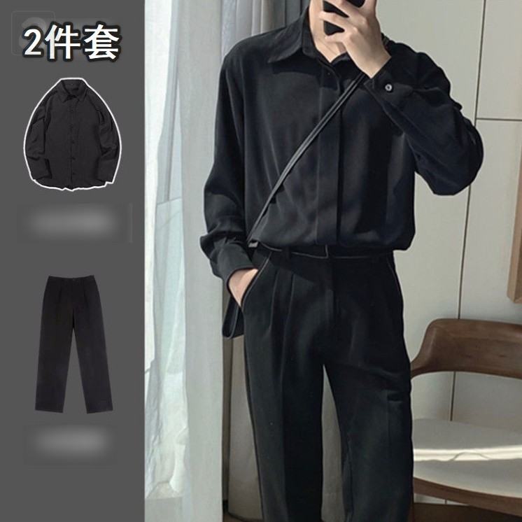 黑色襯衫+黑色褲子/2件套