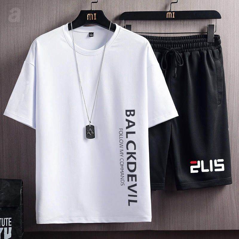 兩件套 白色T恤+黑色短褲