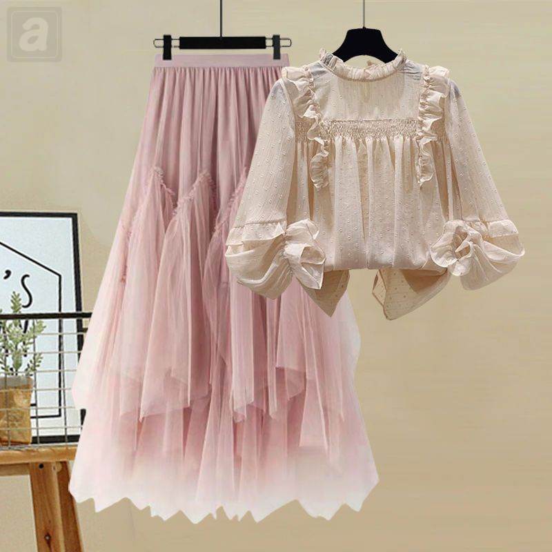 粉色/雪紡衫+粉色/半身裙