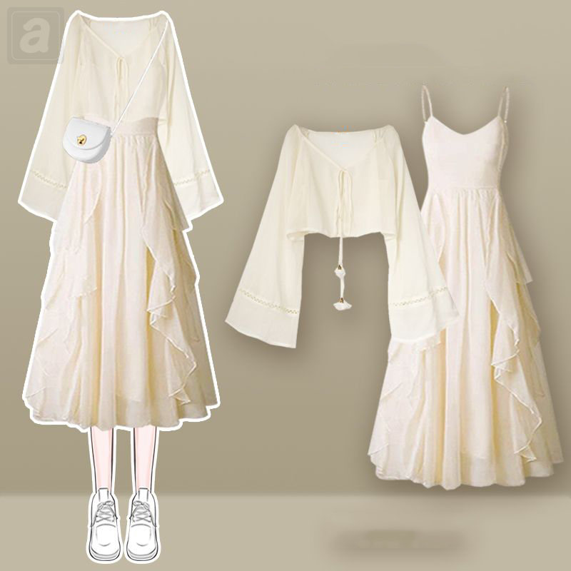 米白色/防曬衫+米白色/洋裝