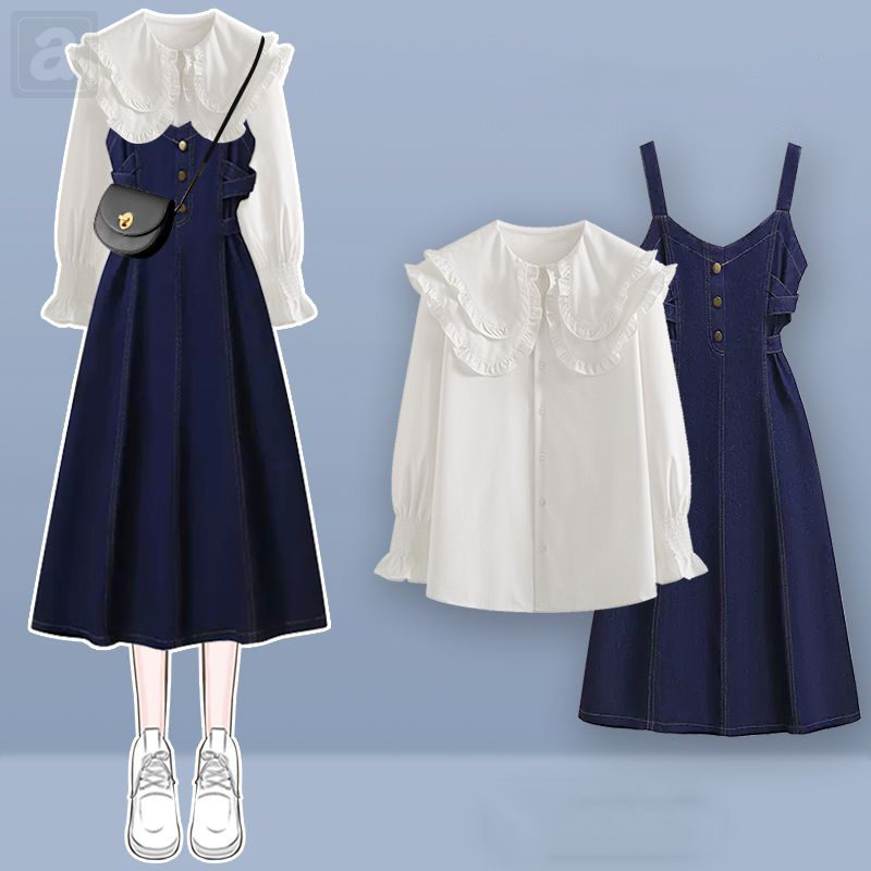 白色/襯衫+蓝色/洋装