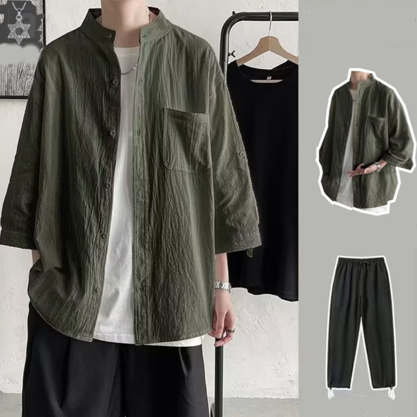 綠色/襯衫+黑色/褲子
