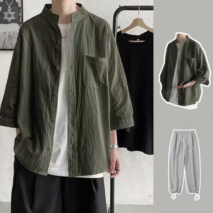 綠色/襯衫+灰色/褲子