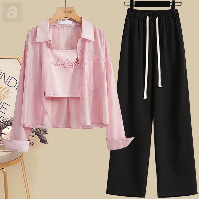 粉色/襯衫+粉色/吊帶+黑色/褲子