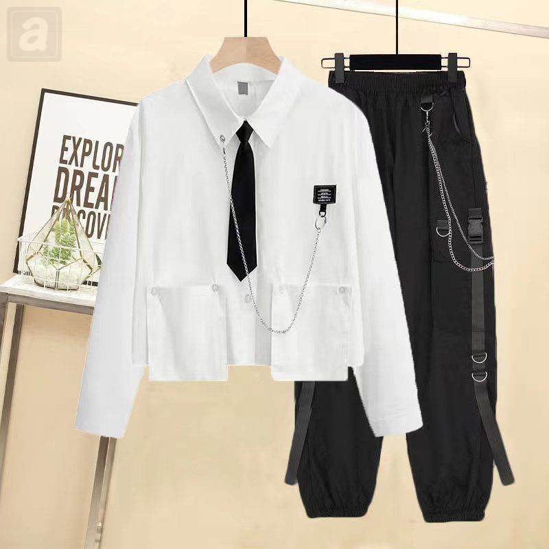 白色/襯衫+黑色/褲子+黑色領帶