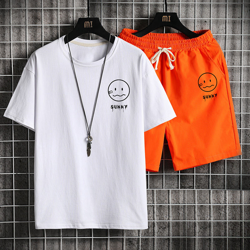 白色/T恤+橙色/短褲