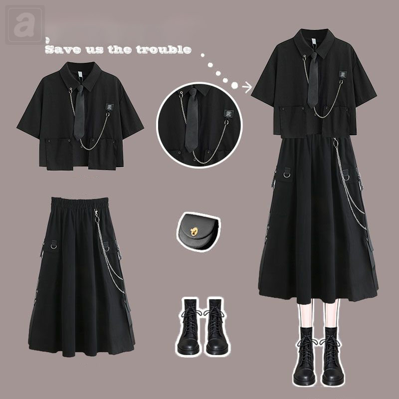 黑色/襯衫+黑色/半身裙