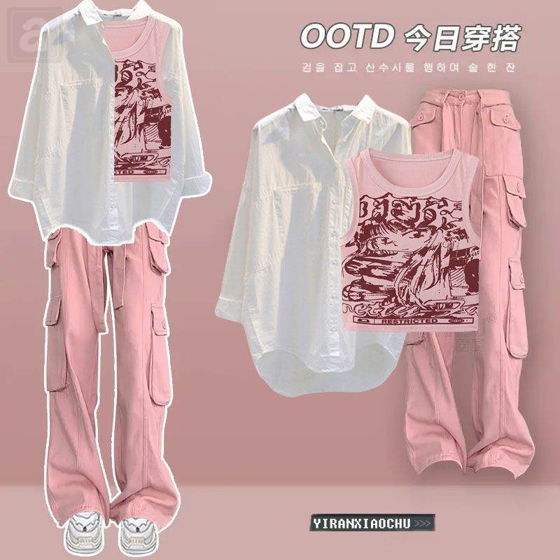 粉色/背心+粉色/褲子+白色/襯衫