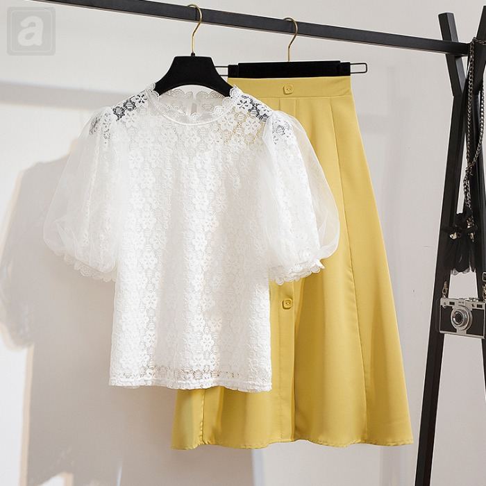 白色/上衣+黃色/半身裙類