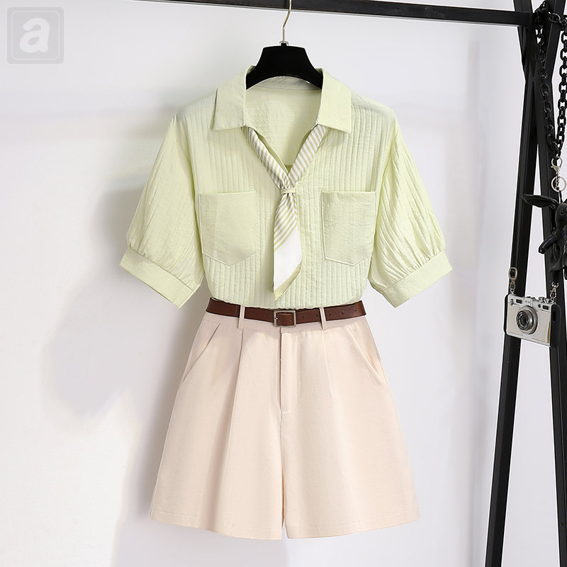 綠色/襯衫+杏色/短褲