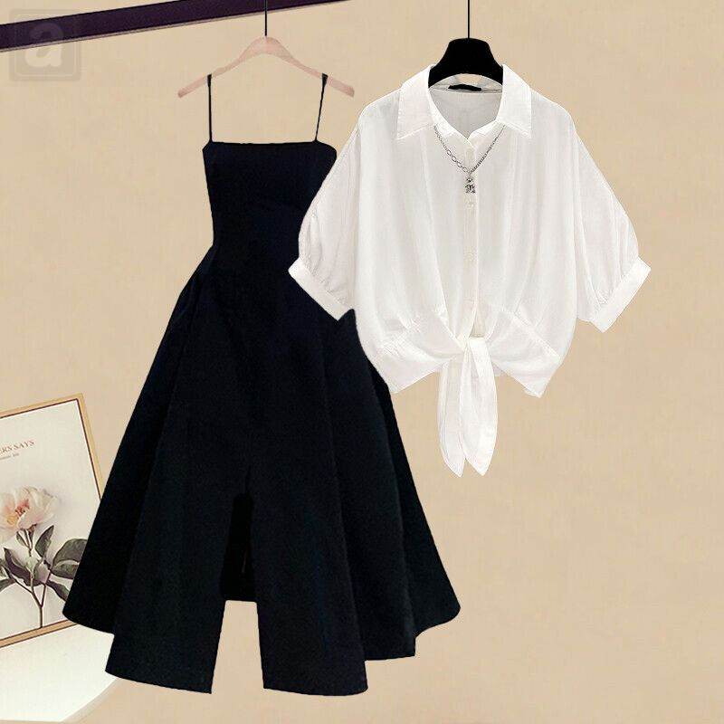 白色襯衫+黑色連衣裙