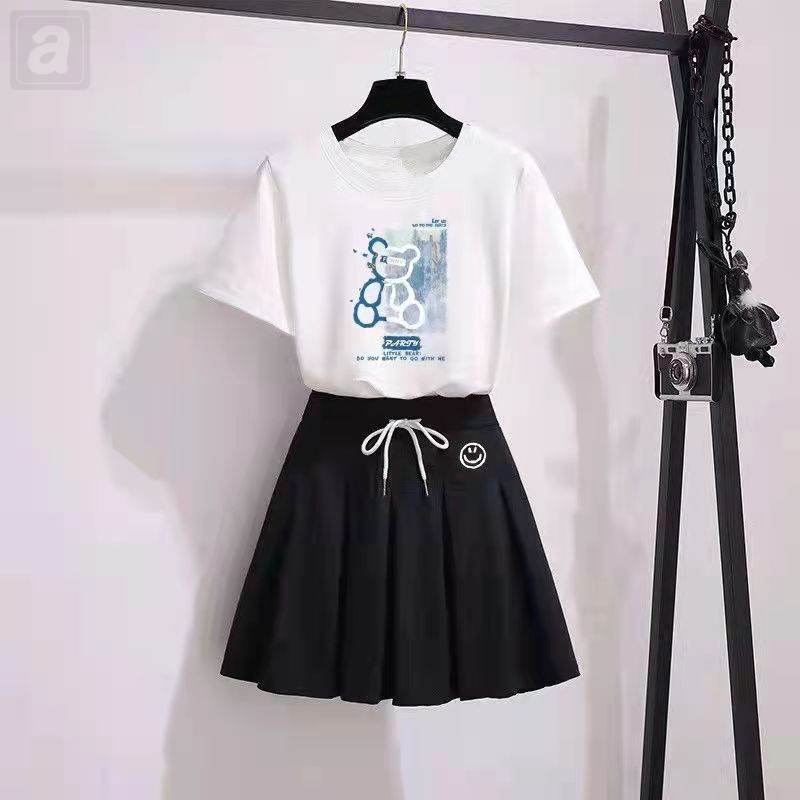 白色/T恤+黑色/短裙4