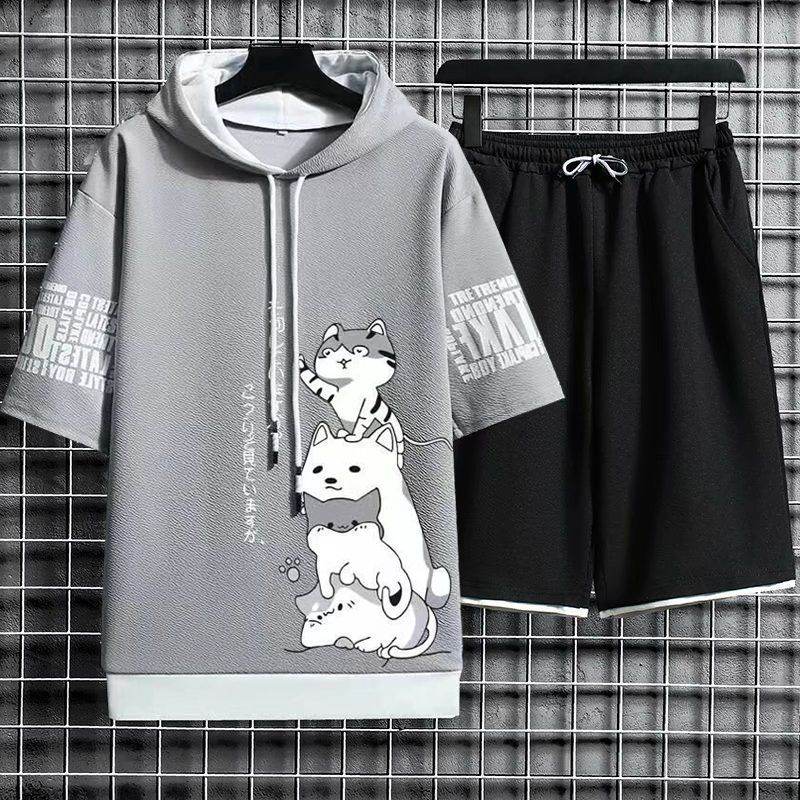 淺灰色01/T恤+黑色/短褲