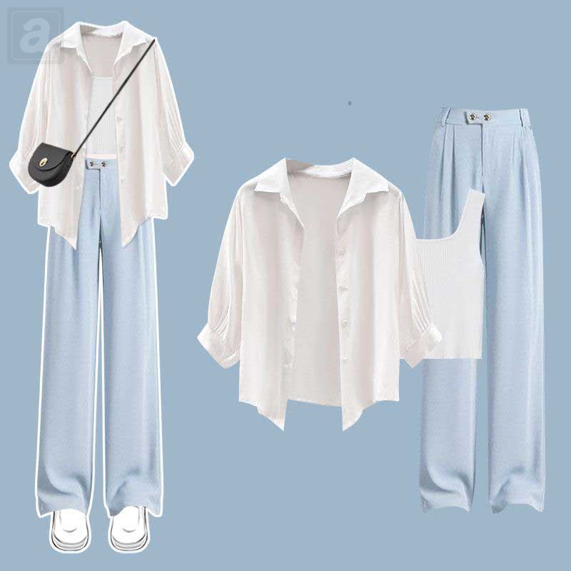 白色/襯衫+白色/背心+藍色/褲子