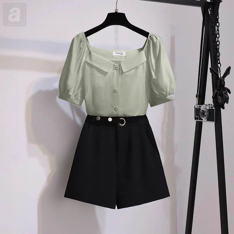 淺綠色/襯衫+黑色/短褲