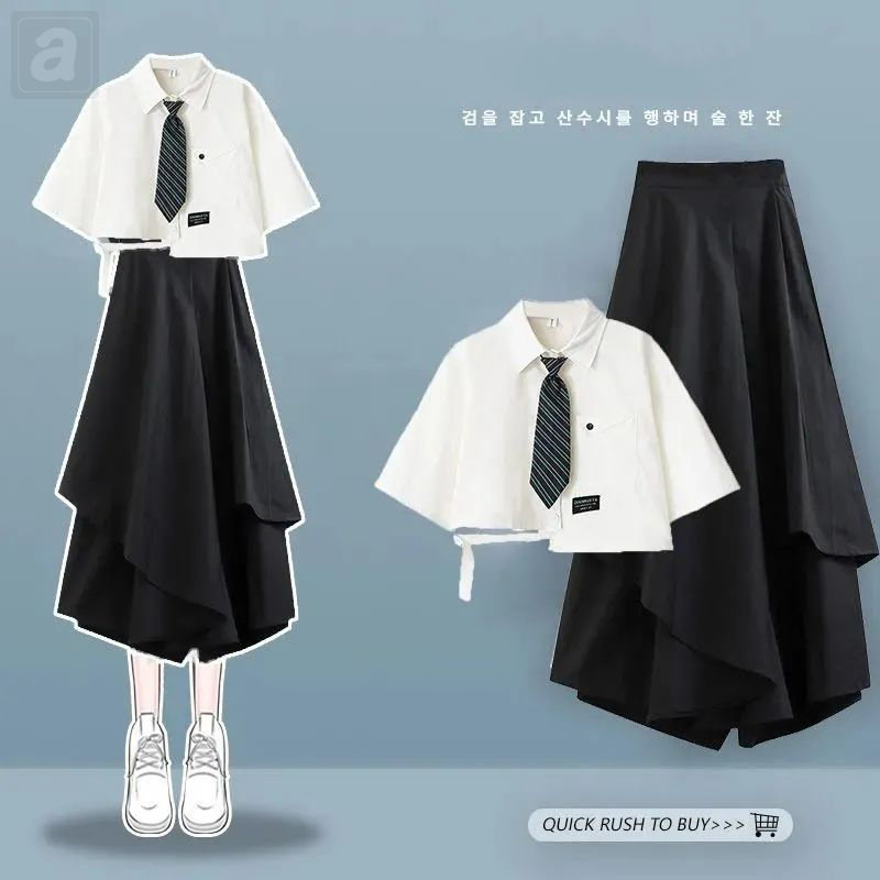 白色襯衫+黑色半身裙/兩件套