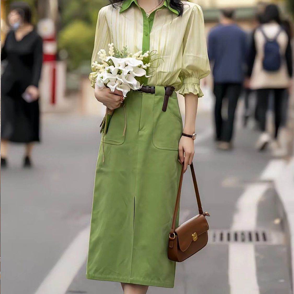 綠色/襯衫+綠色/半身裙