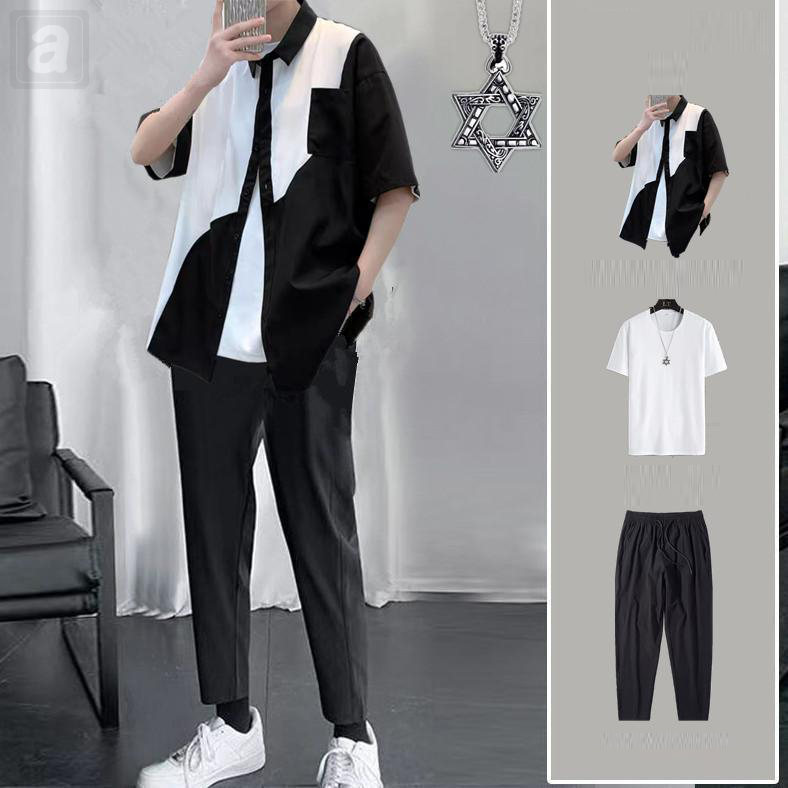 黑色/襯衫+白色/T恤+黑色/褲子