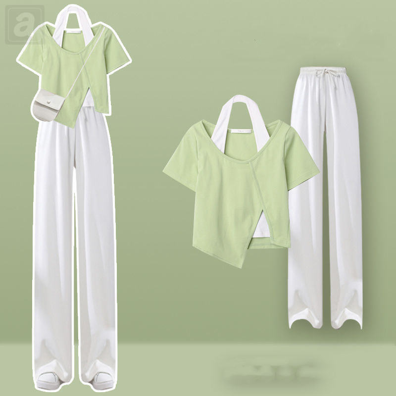 綠色/T恤+白色/褲子