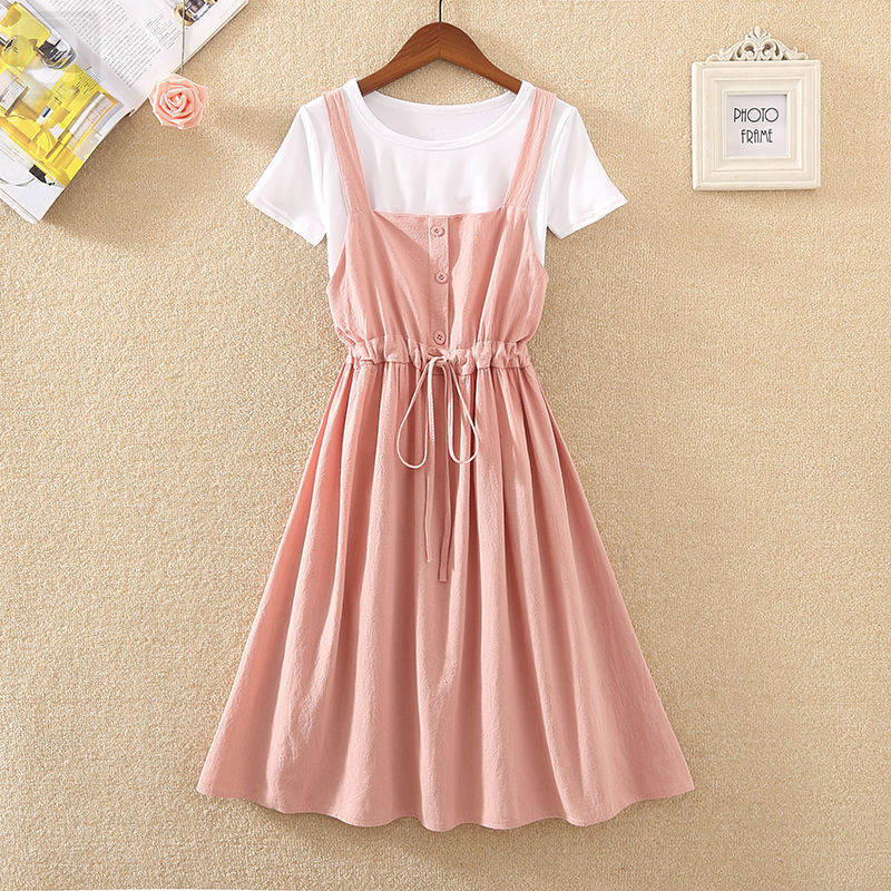 白色/T恤+粉色01/連衣裙