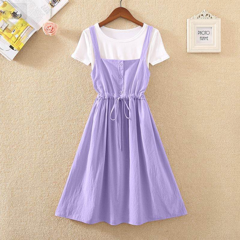 白色/T恤+紫色01/連衣裙