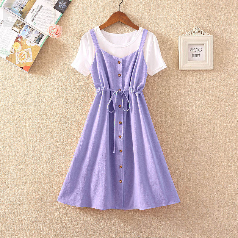 白色/T恤+紫色02/連衣裙