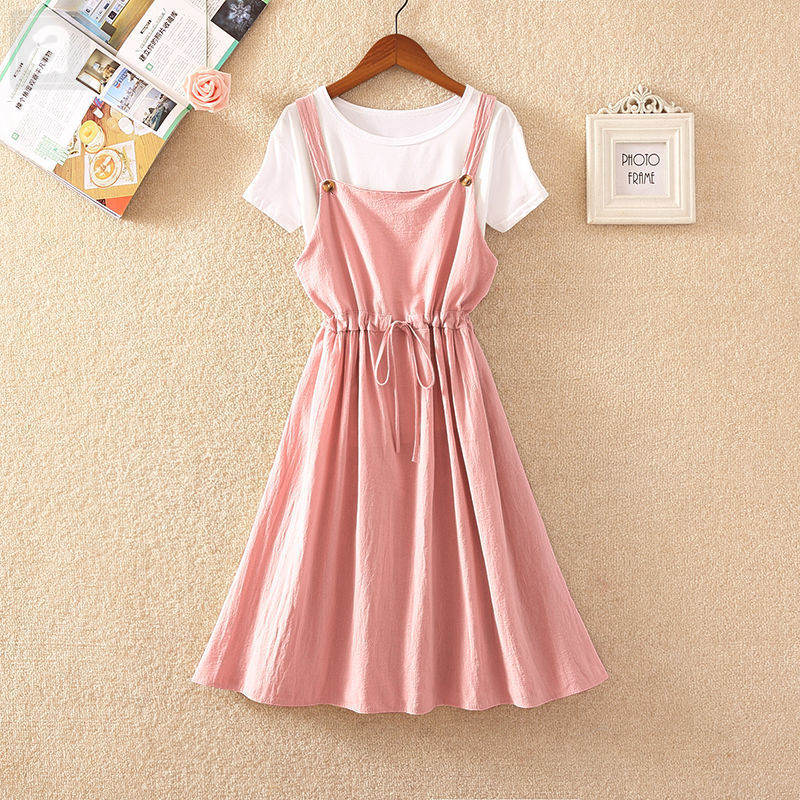 白色/T恤+粉色03/連衣裙