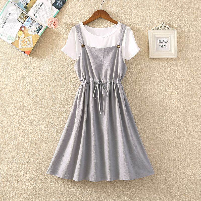 白色/T恤+藍色03/連衣裙