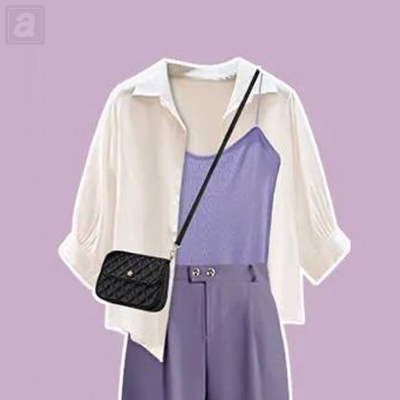 紫色/背心+白色/襯衫