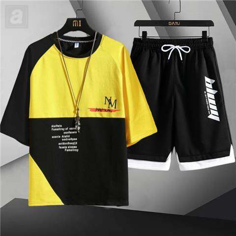 黃色/T恤+黑色/短褲