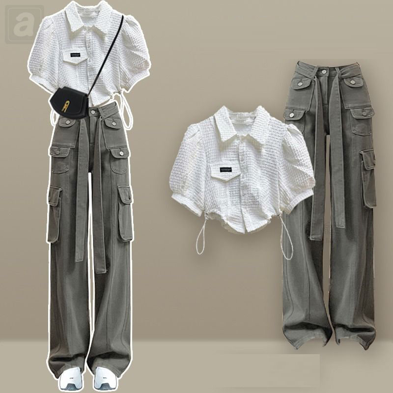 白色/襯衫+灰色/褲子