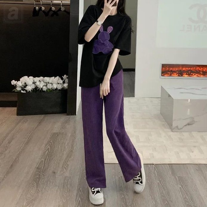 黑色/上衣+紫色/褲子