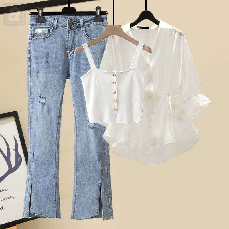 白色/襯衫+白色/吊帶+藍色/牛仔褲