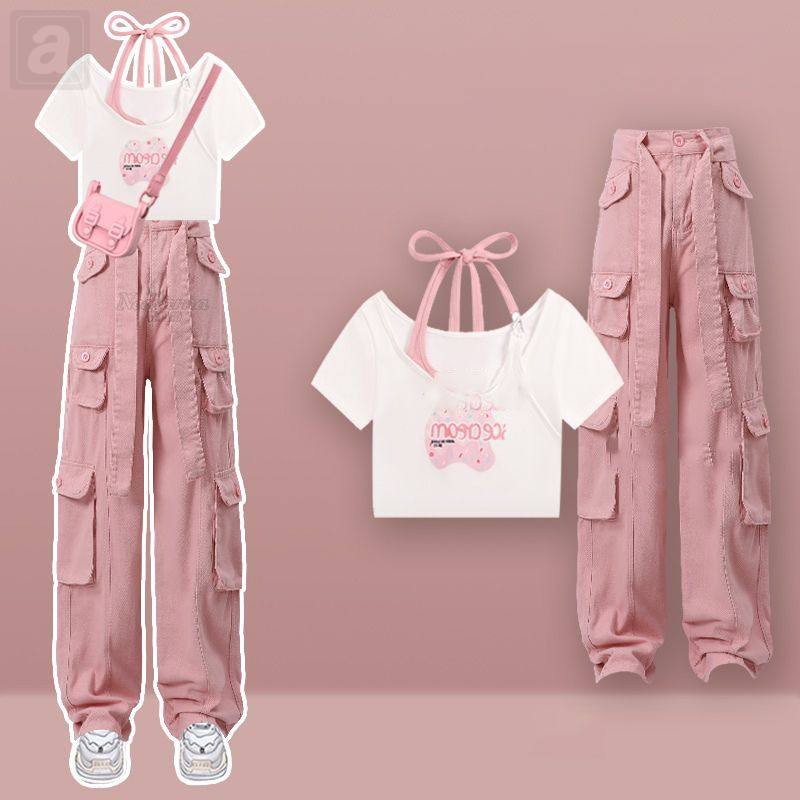 白色/T恤+粉色/褲子